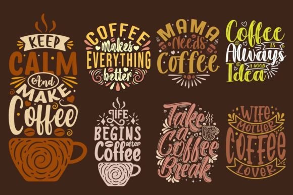 Coffee Quote Set Lettering Design, SVG Review